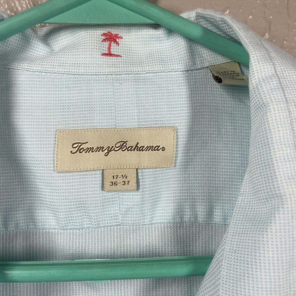 Tommy Bahama Blue check‎ Men's Long Sleeve Button Up Shirt size 17.5  36-37 - Picture 3 of 4
